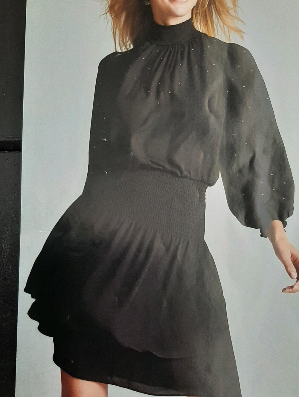White House Black Market Black Smocked Waist Long-Sleeve Mini Dress NWT XXS